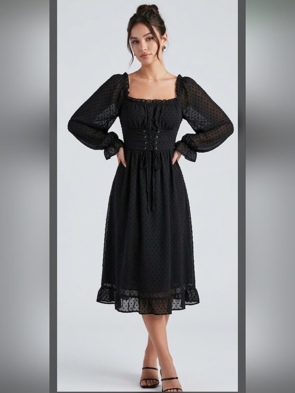 ROMWE Square Neck Grommet Lace Up Corset Dress M Gothic Maiden Whimsigoth #586